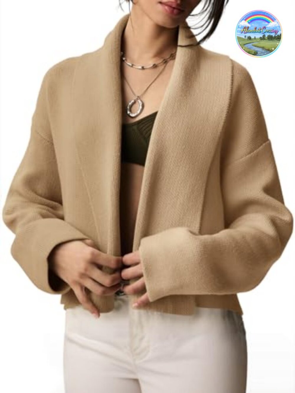 Womens Cropped Cardigan Sweaters Shawl Collar Open Front Long Sleeve